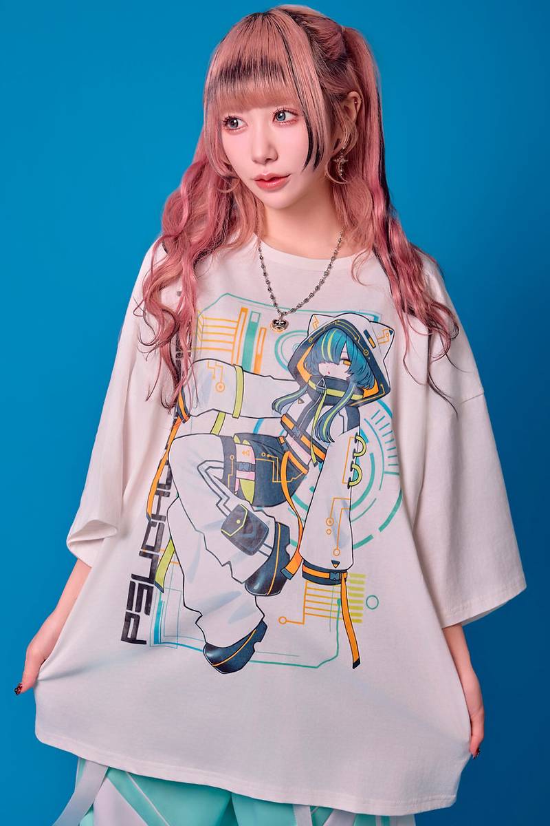 寝田ルネ×PSYCHO NATION (サイコネーション) サイバー TEE - White