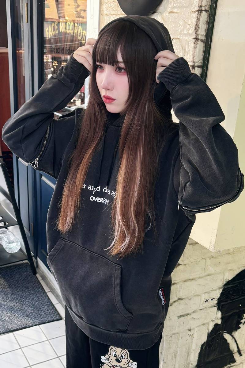 over print (オーバープリント) Arm Zip Hoodie CHACOAL