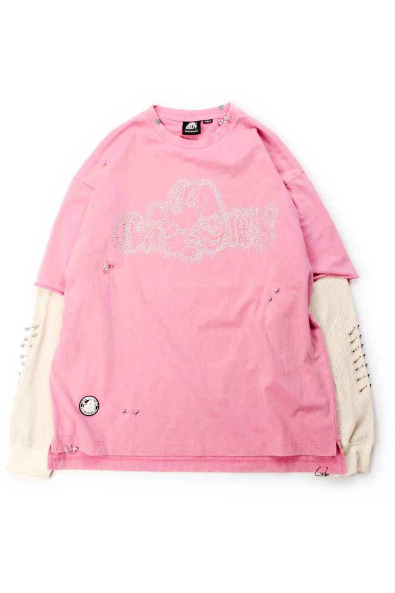【予約商品】GALFY（ガルフィー）ばちばちピアスのピカピカレイヤードロンTEE - PINK