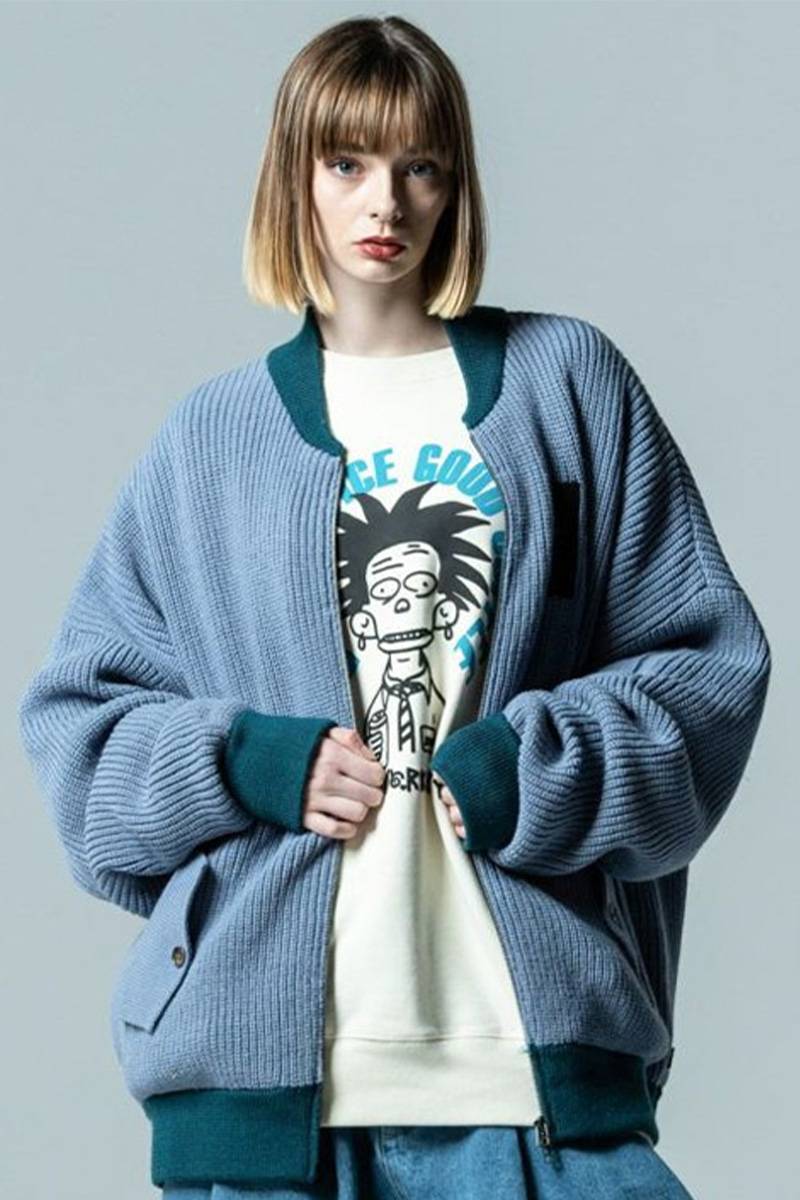 glamb (グラム) GB0323/JKT05 : Knit MA-1 Blue
