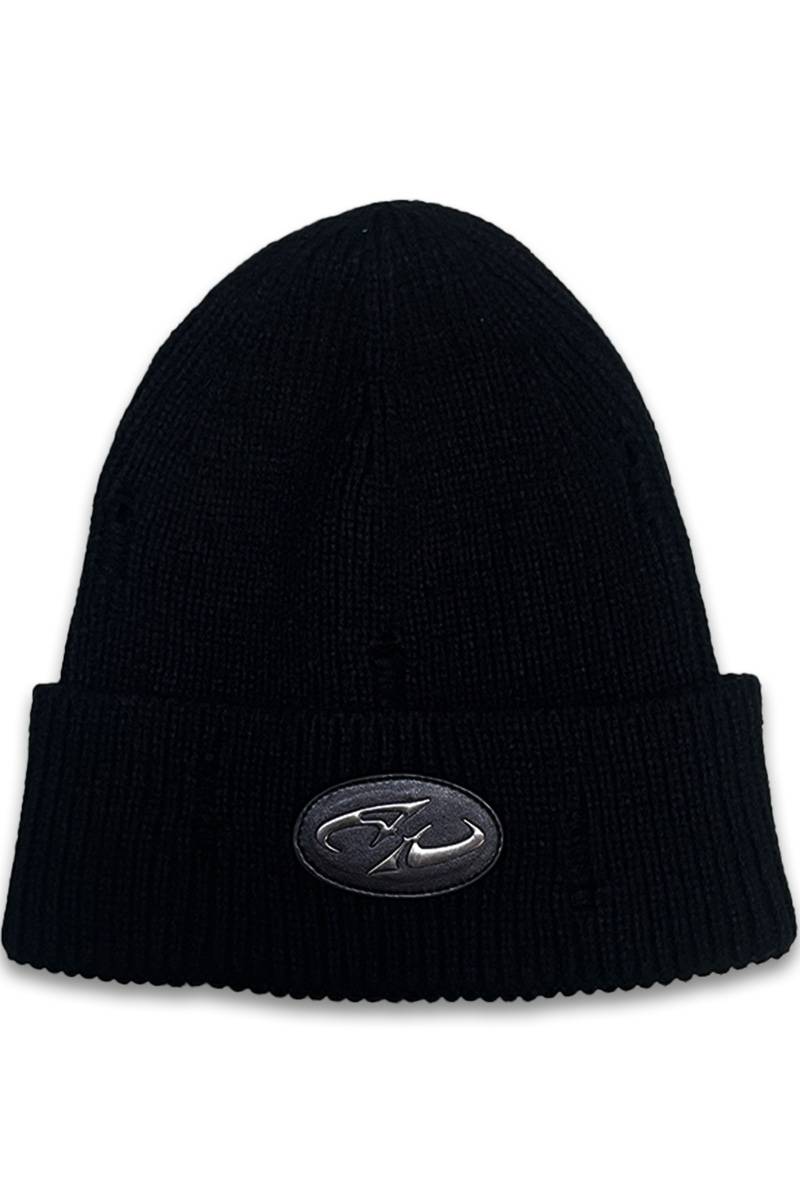 P.N UNDERGROUND (サイコ・ネーション・アンダーグラウンド) プレート・ダメージ・ニットCAP - Black