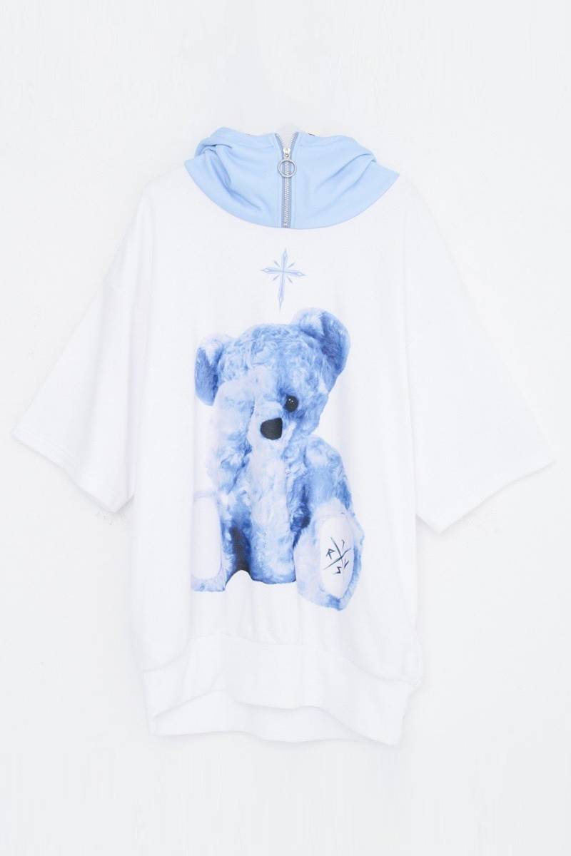 TRAVAS TOKYO Furry bear arm zip hoodie Black/Blue / ロック