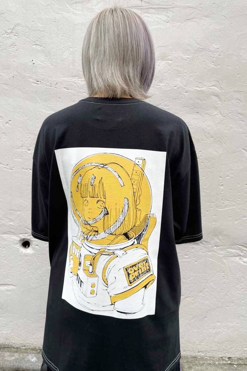 over print (オーバープリント) BACK SMILY FACE 1/2S Tee (black body *yellow print)