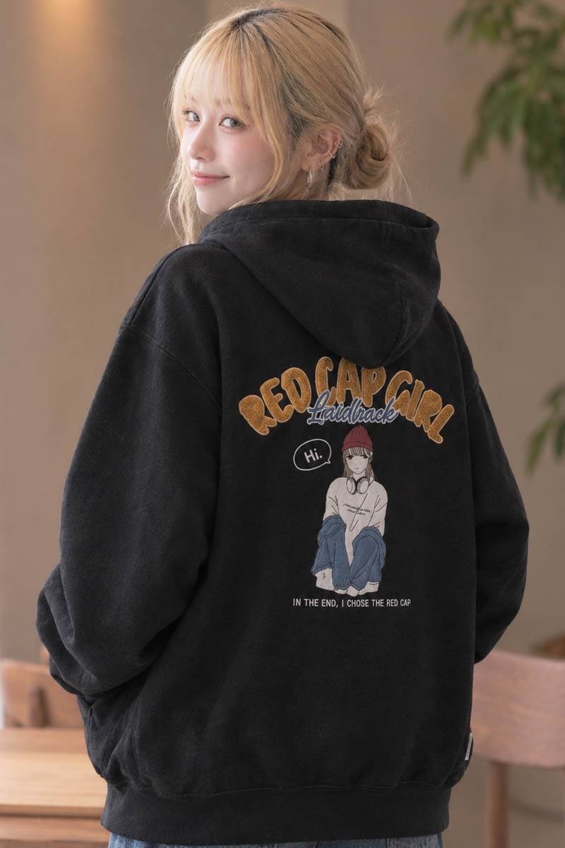 Red Cap Girl (レッド・キャップ・ガール) 裏ボアFULL ZIPパーカー - Black