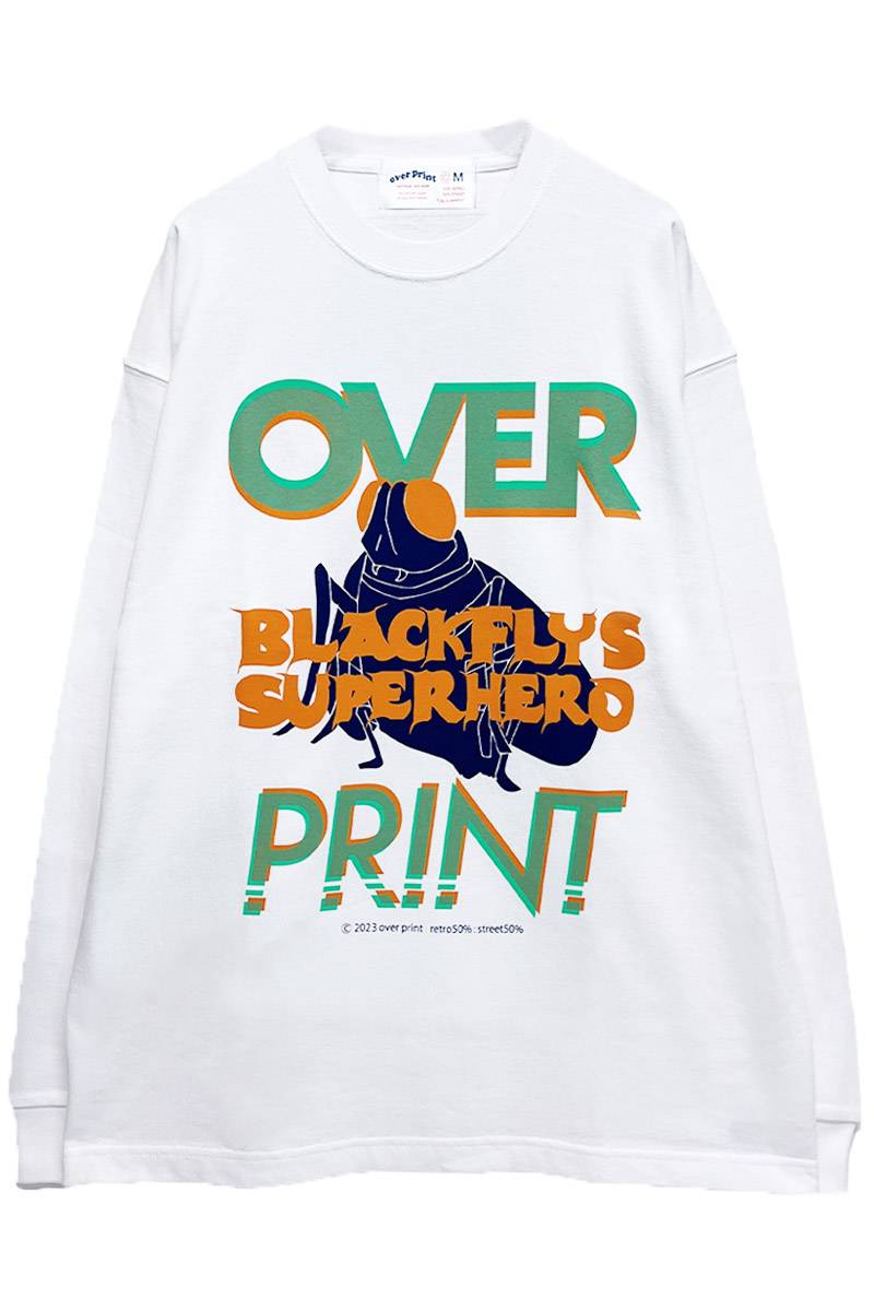 over print(オーバープリント) BLACK FLYS Heavy LS Tee White