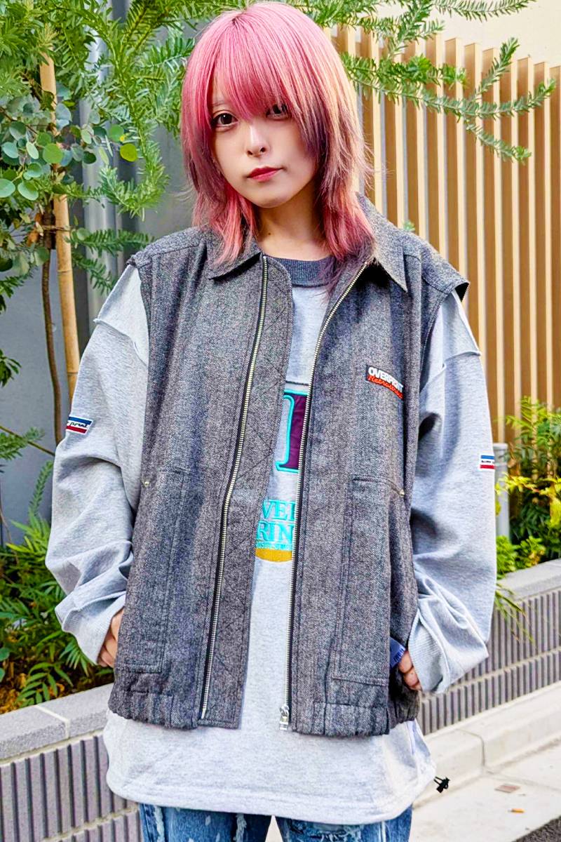 over print (オーバープリント) VEST HERRINGBONE TWEED - Gray