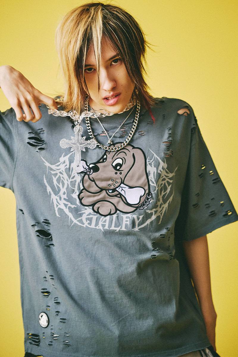 GALFY (ガルフィー) 病みに溶かされし大ダメージTシャツ - B.Gray