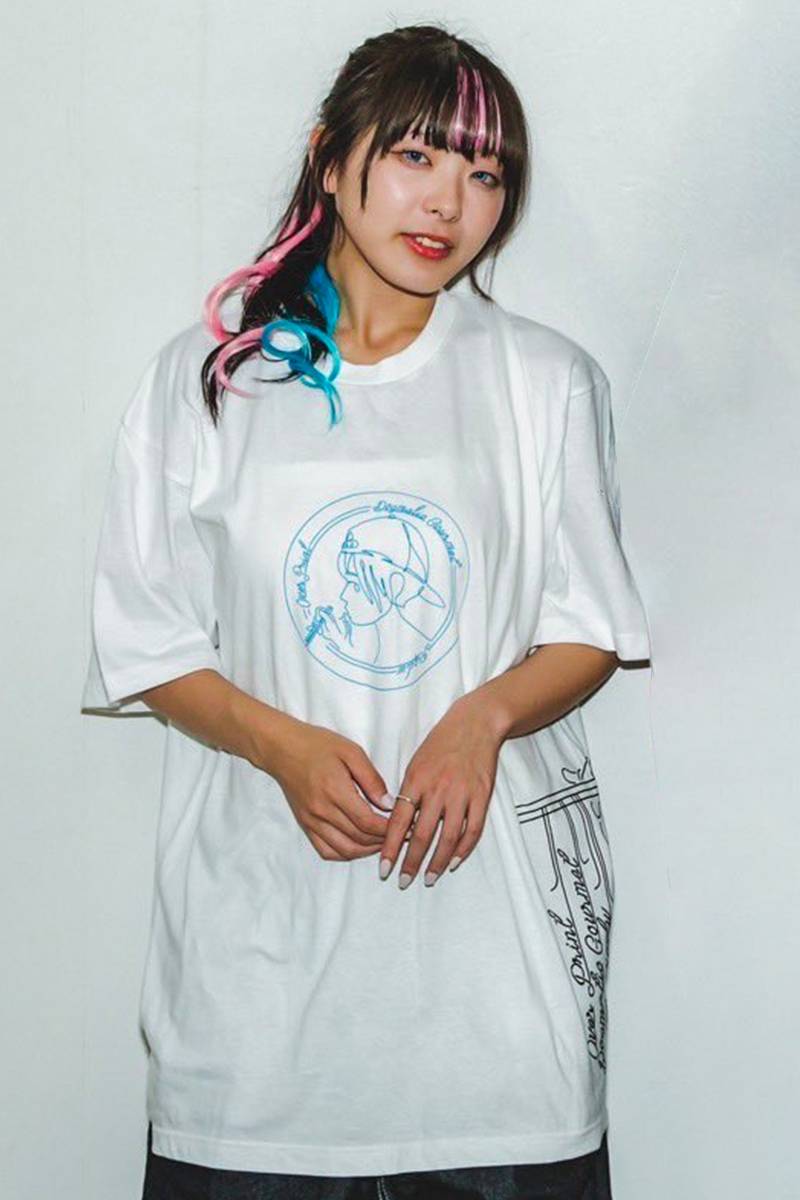 Dogmatic Gourmet x over print x RIP DESIGN WORXX ラーメンガールTシャツ WHITE