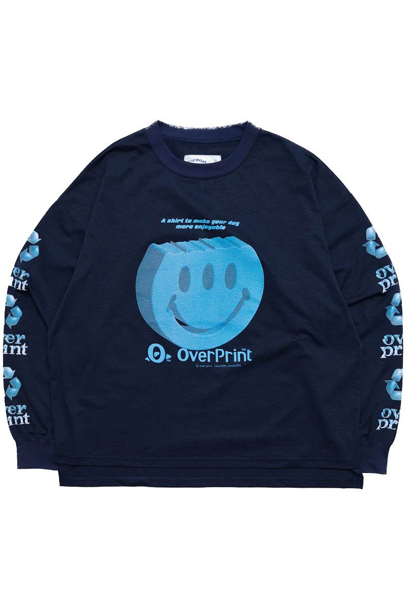 over print (オーバー・プリント) Tablet slit LS Tee - Navy