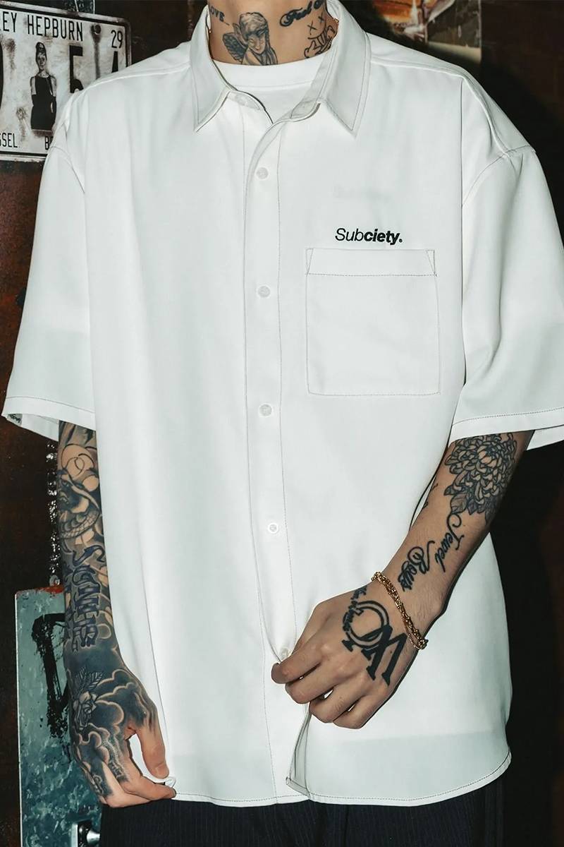Subciety (サブサエティ) Loose S/S shirt-THE BASE - White