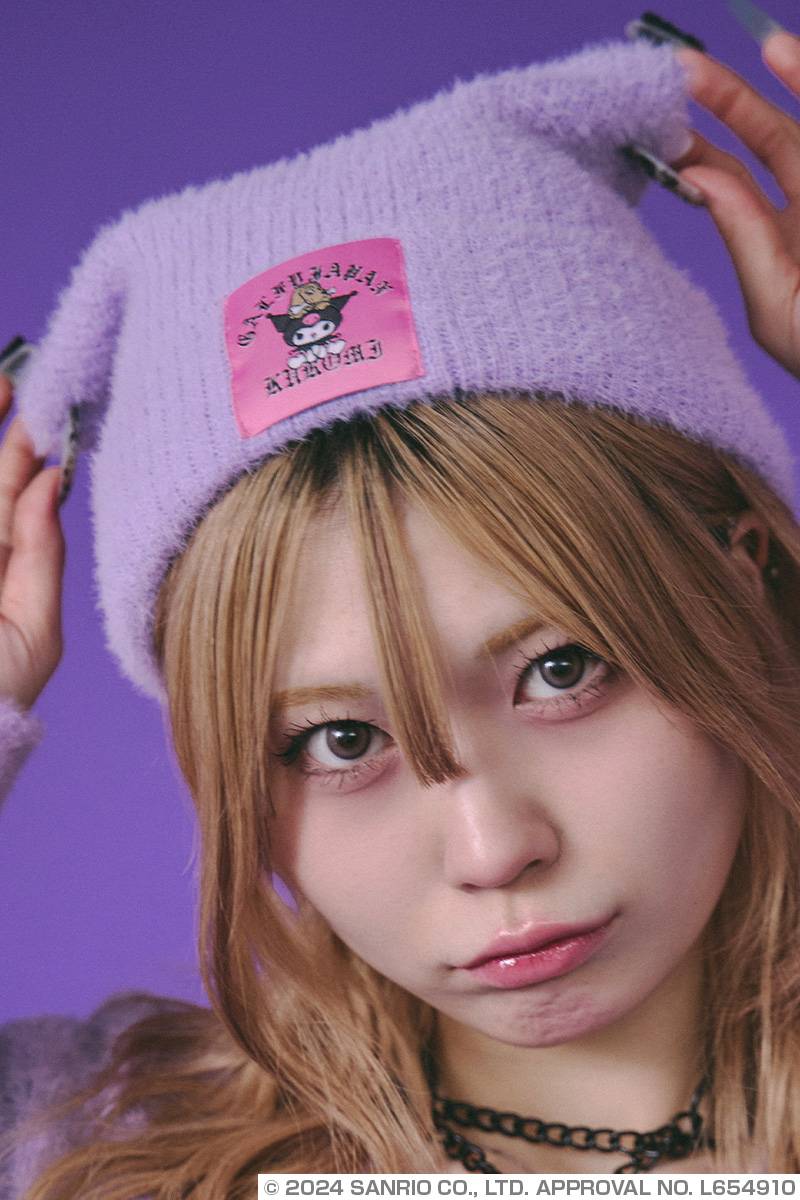 クロミ×GALFY(ガルフィー) ふわふわ猫耳ニットCAP - Purple