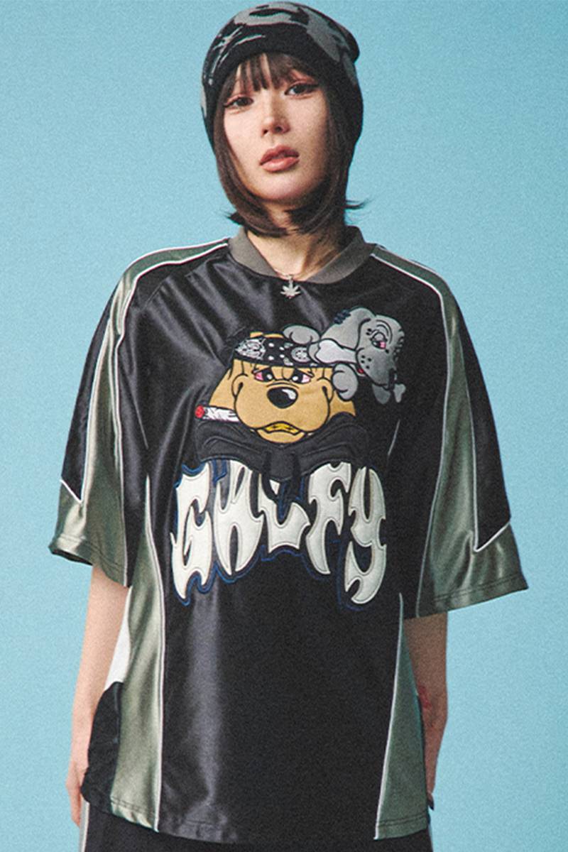 GALFY (ガルフィー) 病みに争いしサイバーTシャツ - Black