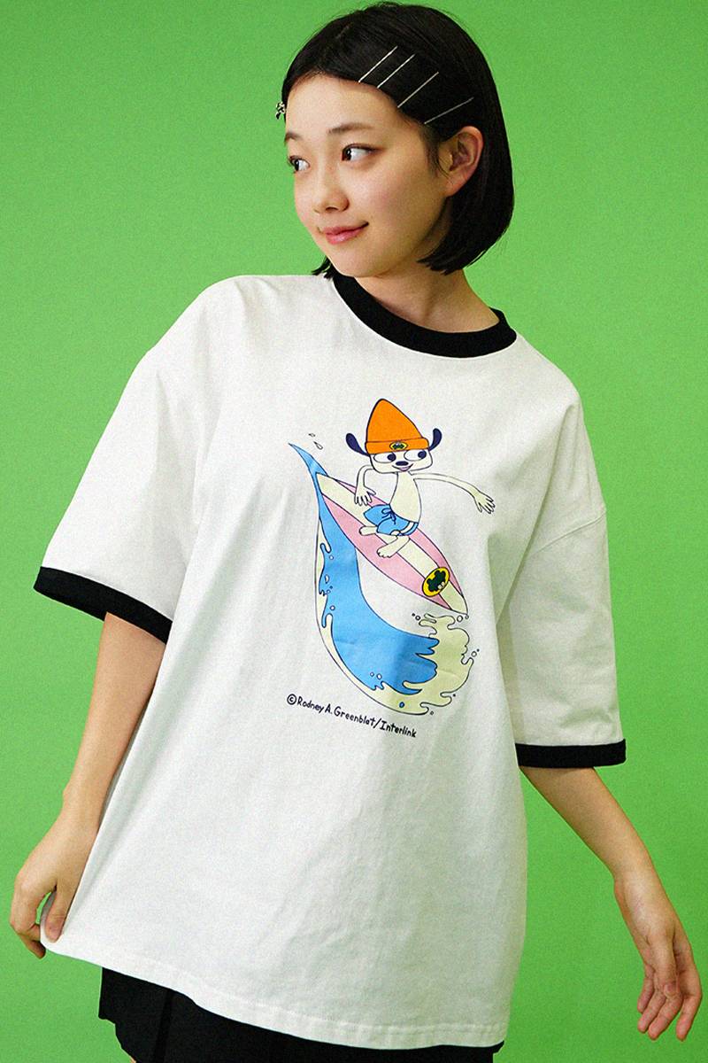 パラッパラッパー プリント リンガー半袖 TEE - Black