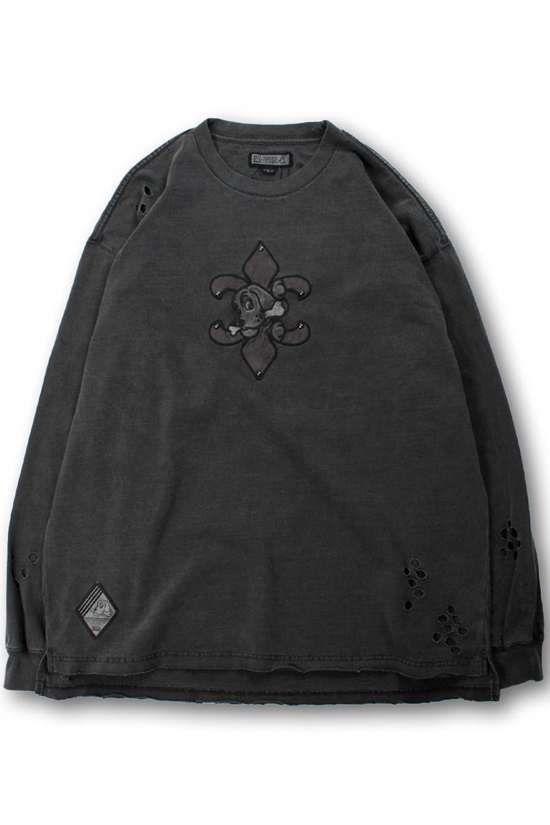 【予約商品】GALFY(ガルフィー) ぼろぼろロゴ百合の紋ロンT - Ink Black
