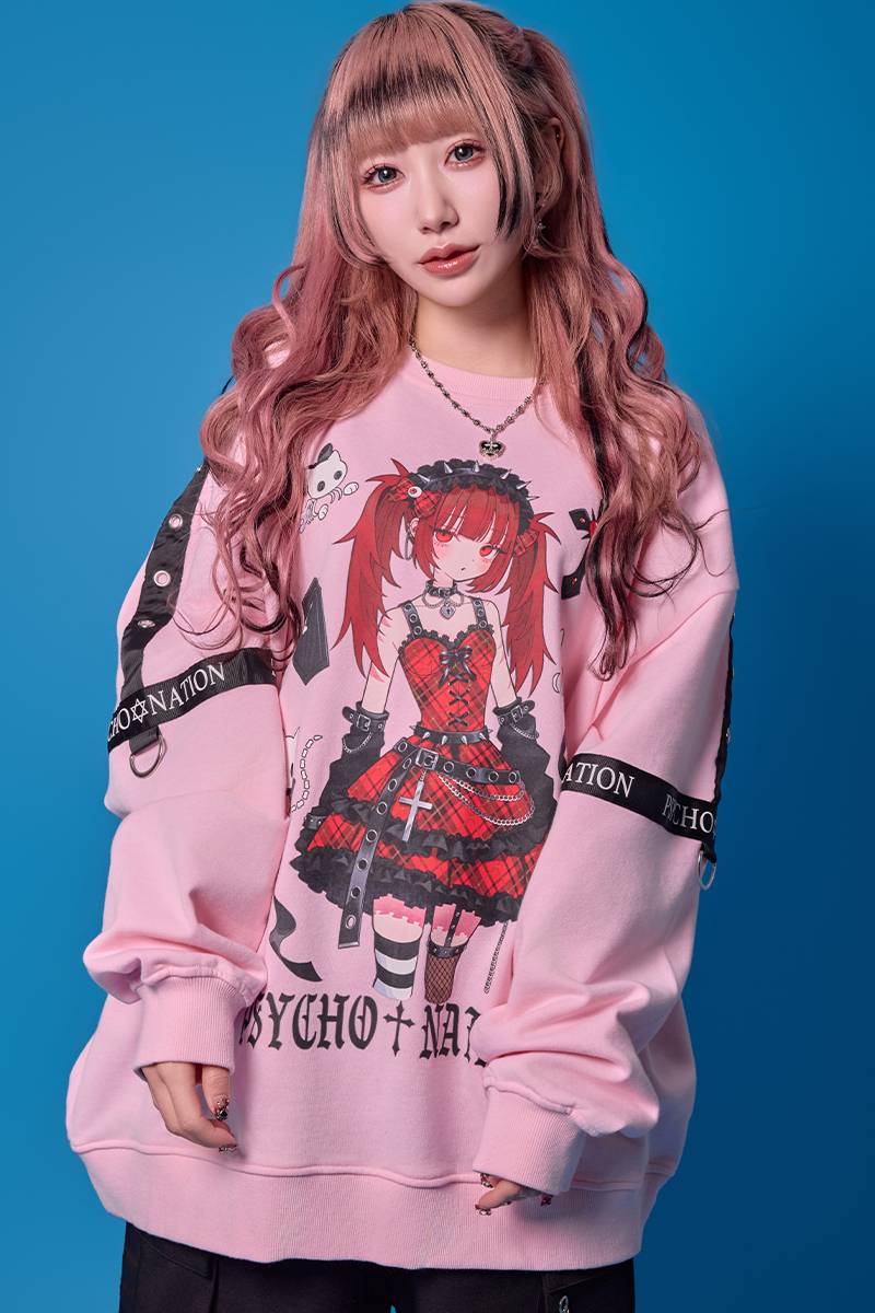 寝田ルネ×PSYCHO NATION(サイコネーション) パンクトレーナー - Pink