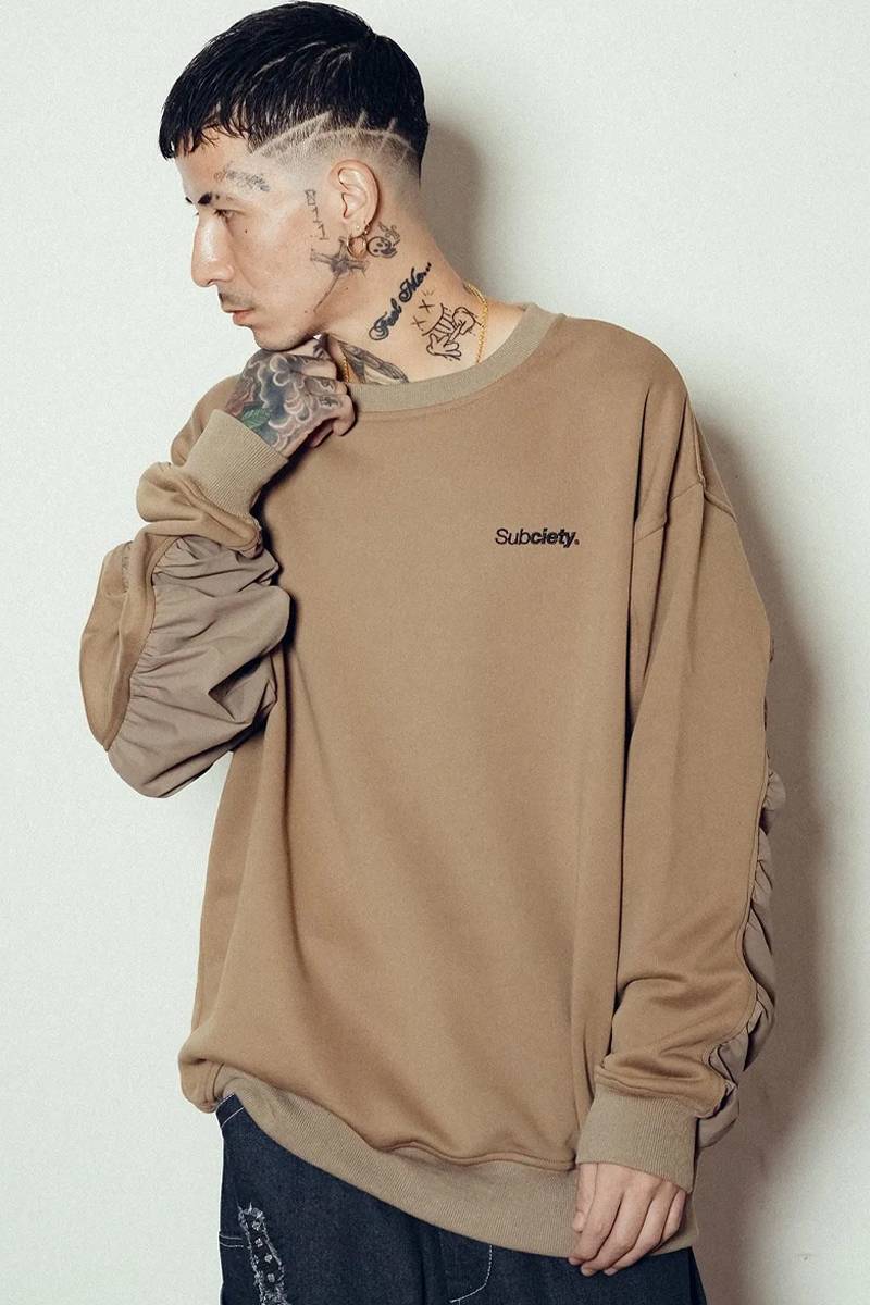 Subciety (サブサエティ) Nylon switched sweatshirt - Sand