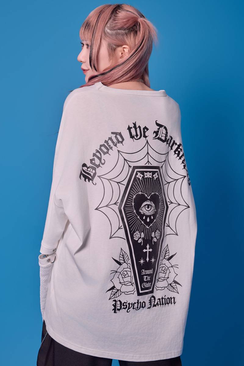 PSYCHO NATION(サイコネーション)袖メッシュコフィン TEE - White