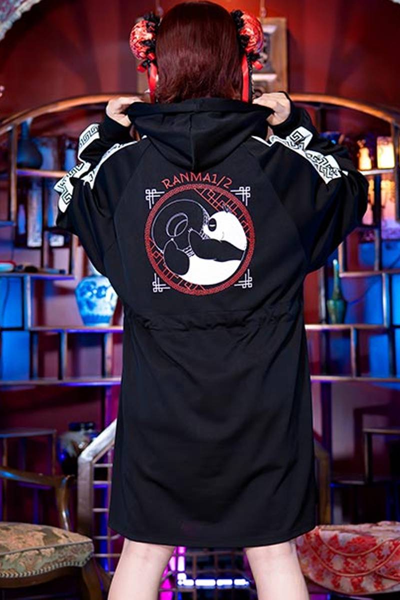 らんま1/2×LISTEN FLAVOR (リッスン・フレーバー) 乱馬と玄馬(パンダ)のチャイナジャージワンピ - Black