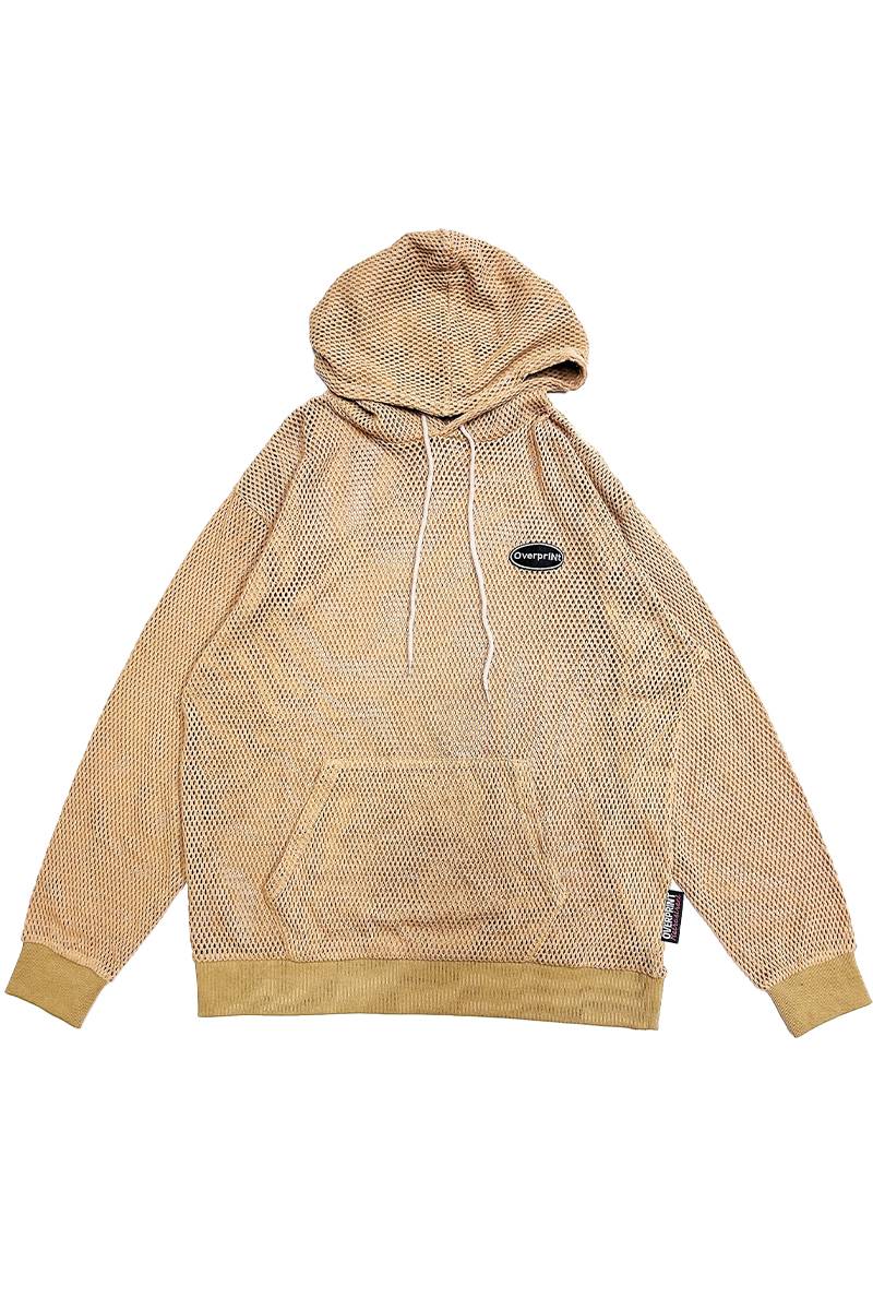 over print (オーバープリント) mesh Hoodie - Brown