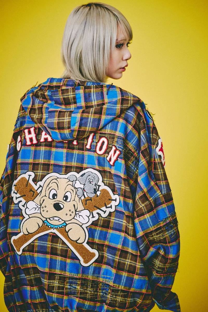 GALFY(ガルフィー) ワッペンだらけチェックシャツパーカー - Greenチェック