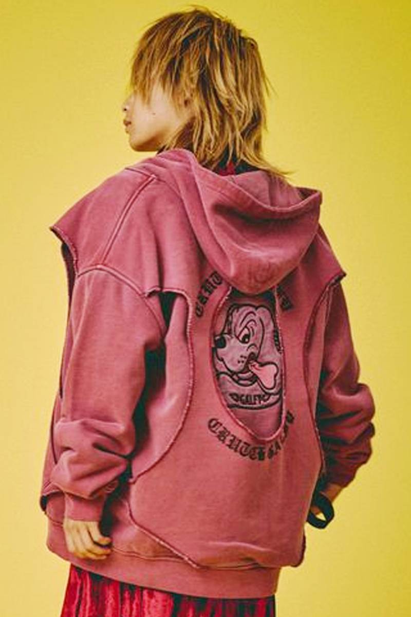 【予約商品】GALFY(ガルフィー) 穴の向こうにわんちゃんパーカー - Red