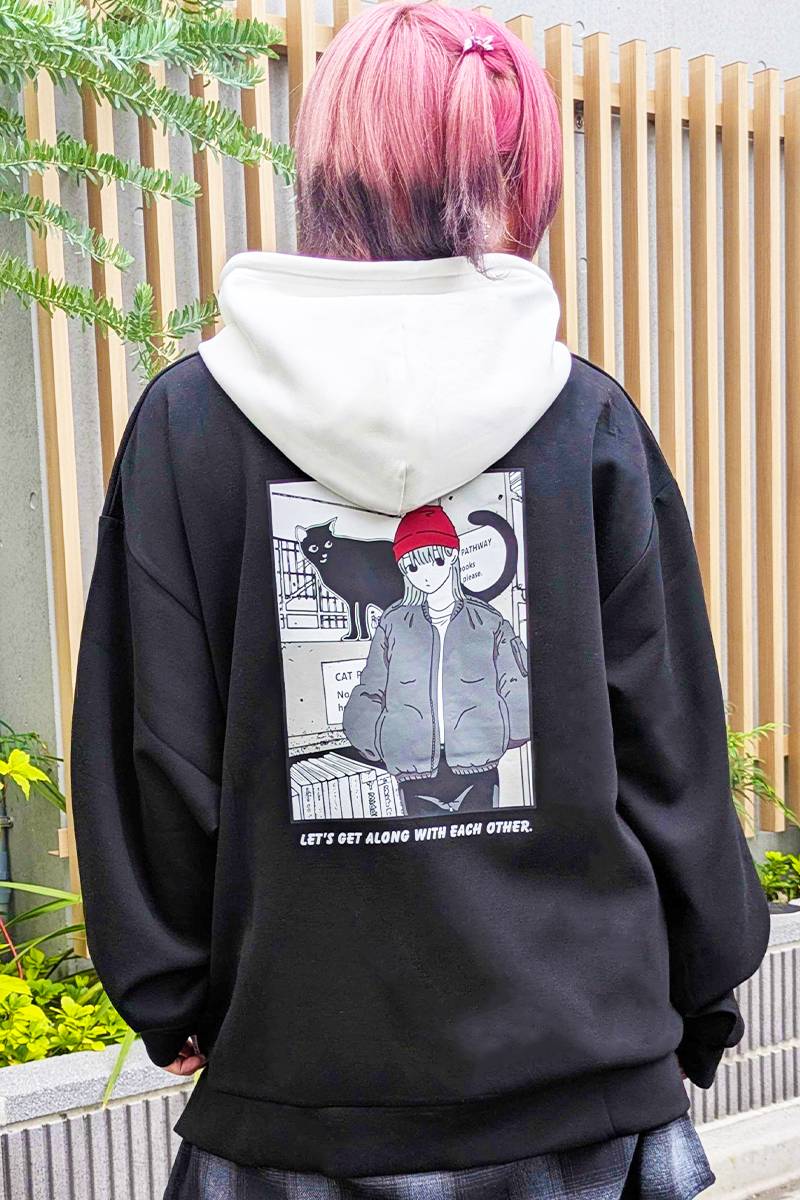 Red Cap Girl(レッド・キャップ・ガール) シルクタッチダンボールニットツートーンパーカー - Black