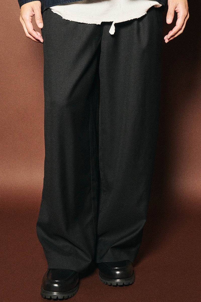 Subciety (サブサエティ) Wide straight wool slacks - Black