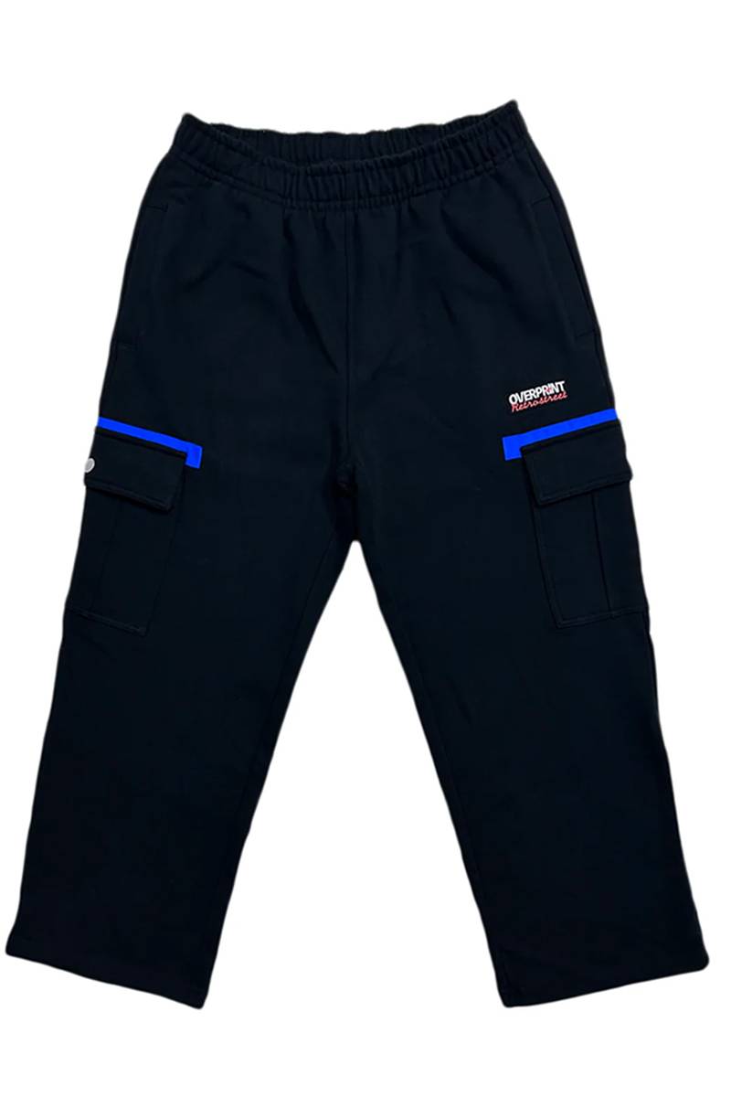 over print (オーバープリント) sweat cargo pants black