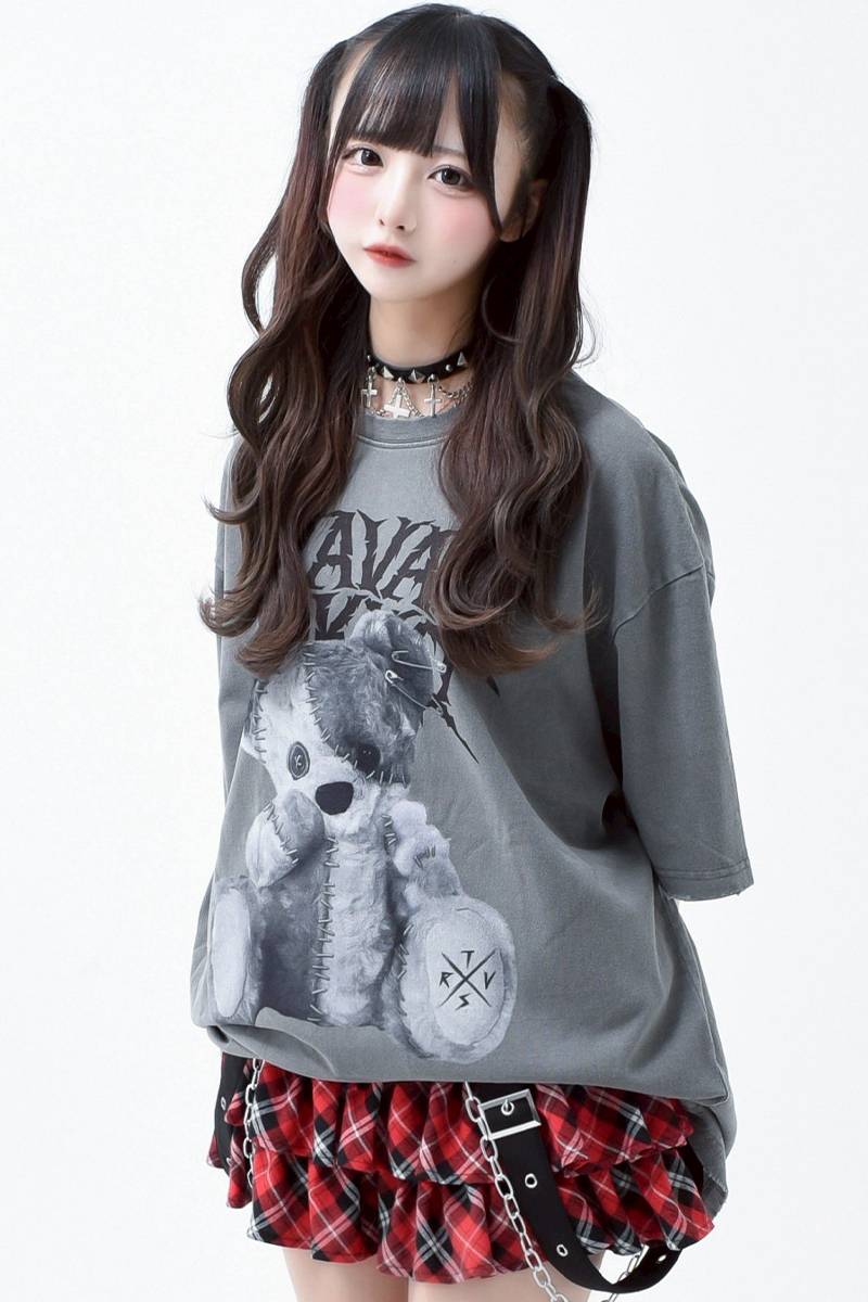 TRAVAS TOKYO(トラバス・トーキョー) バイオ加工継ぎはぎクマTシャツ - Chacoal
