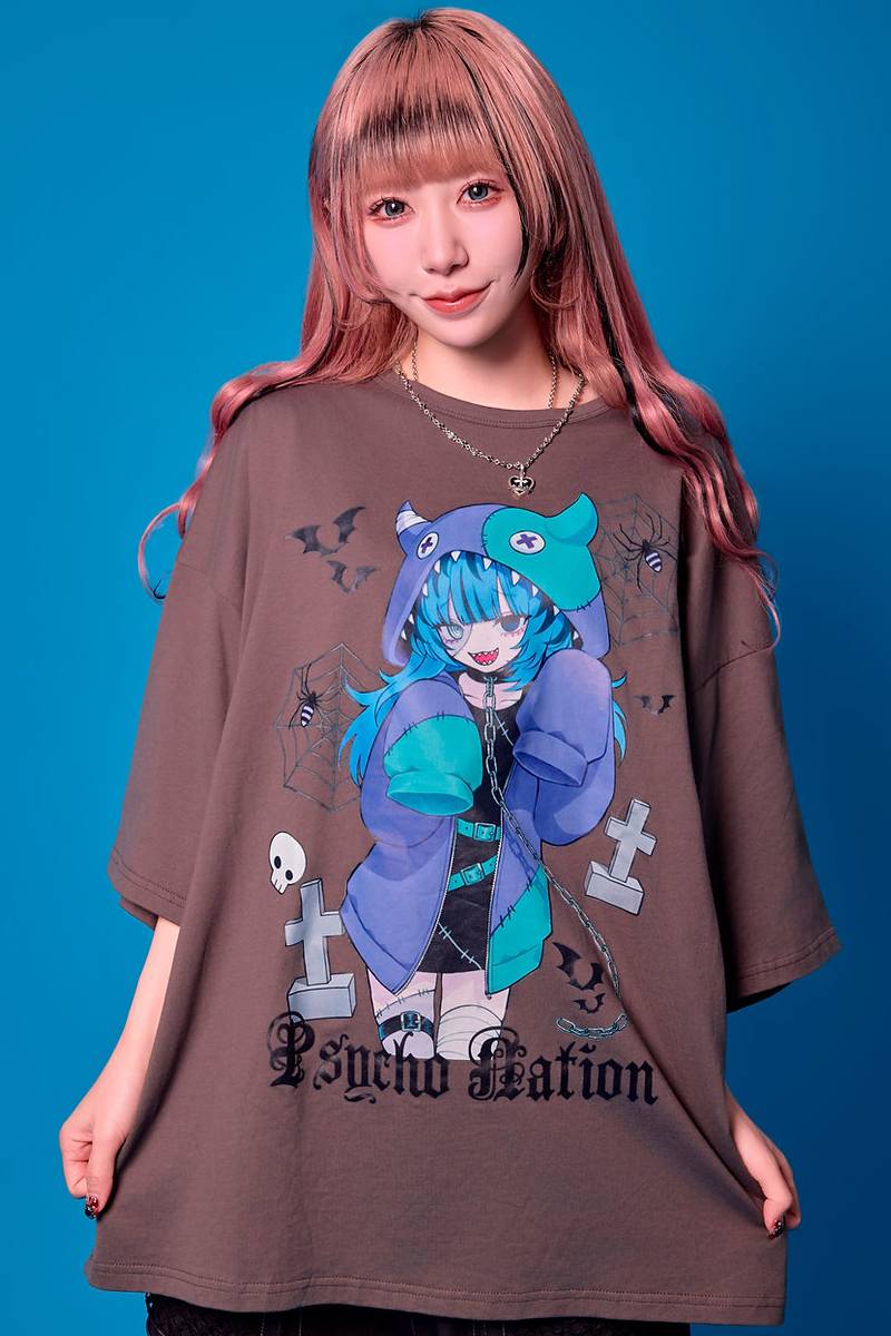 寝田ルネ×PSYCHO NATION (サイコネーション) ゾンビ TEE - Gray