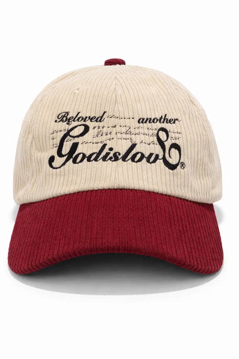 【予約商品】A Good Bad Influence GOD IS LOVE corduroy CAP - Beige Burgundy