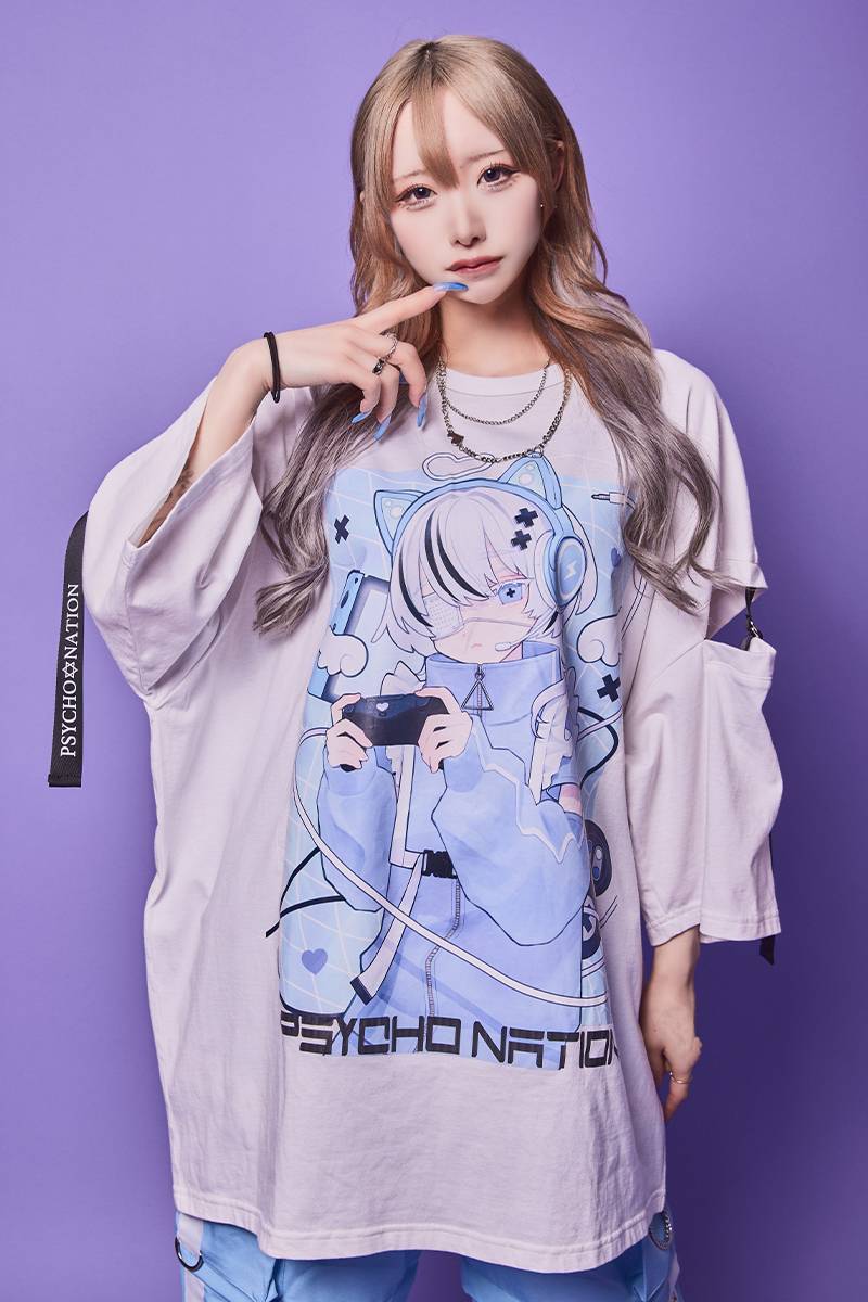 寝田ルネ×PSYCHO NATION(サイコネーション) ゲーマーTEE WHITE