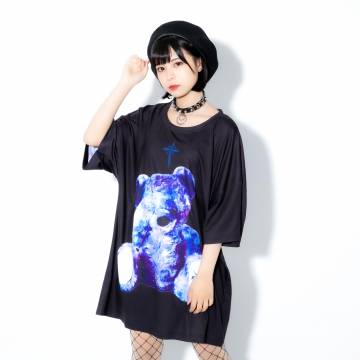 TRAVAS TOKYO Bright furry bearビッグTシャツ Black×Blue