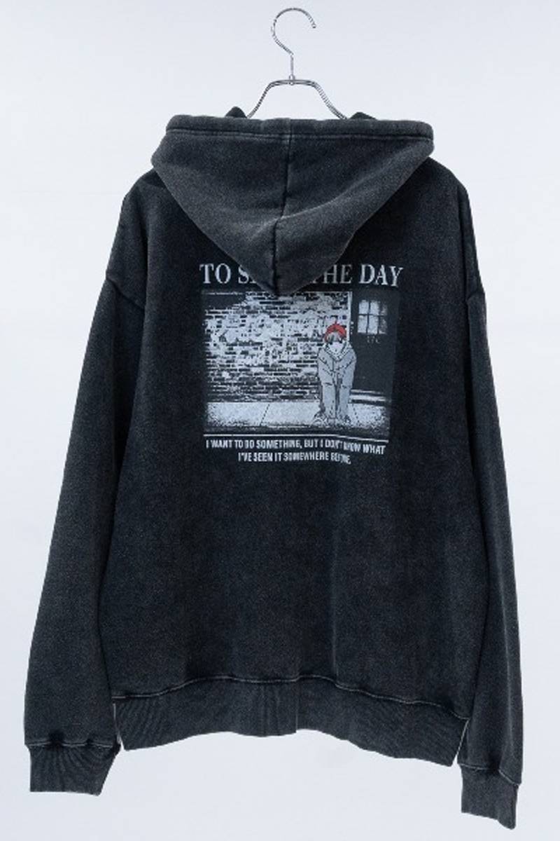 Red Cap Girl(レッド・キャップ・ガール) スノーウォッシュ裏起毛 フォトイラストジップパーカー - Gray