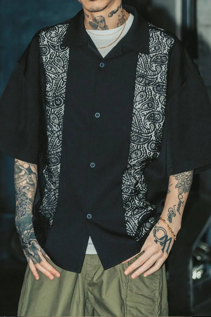 Subciety (サブサエティ) Lace panel shirt - Black