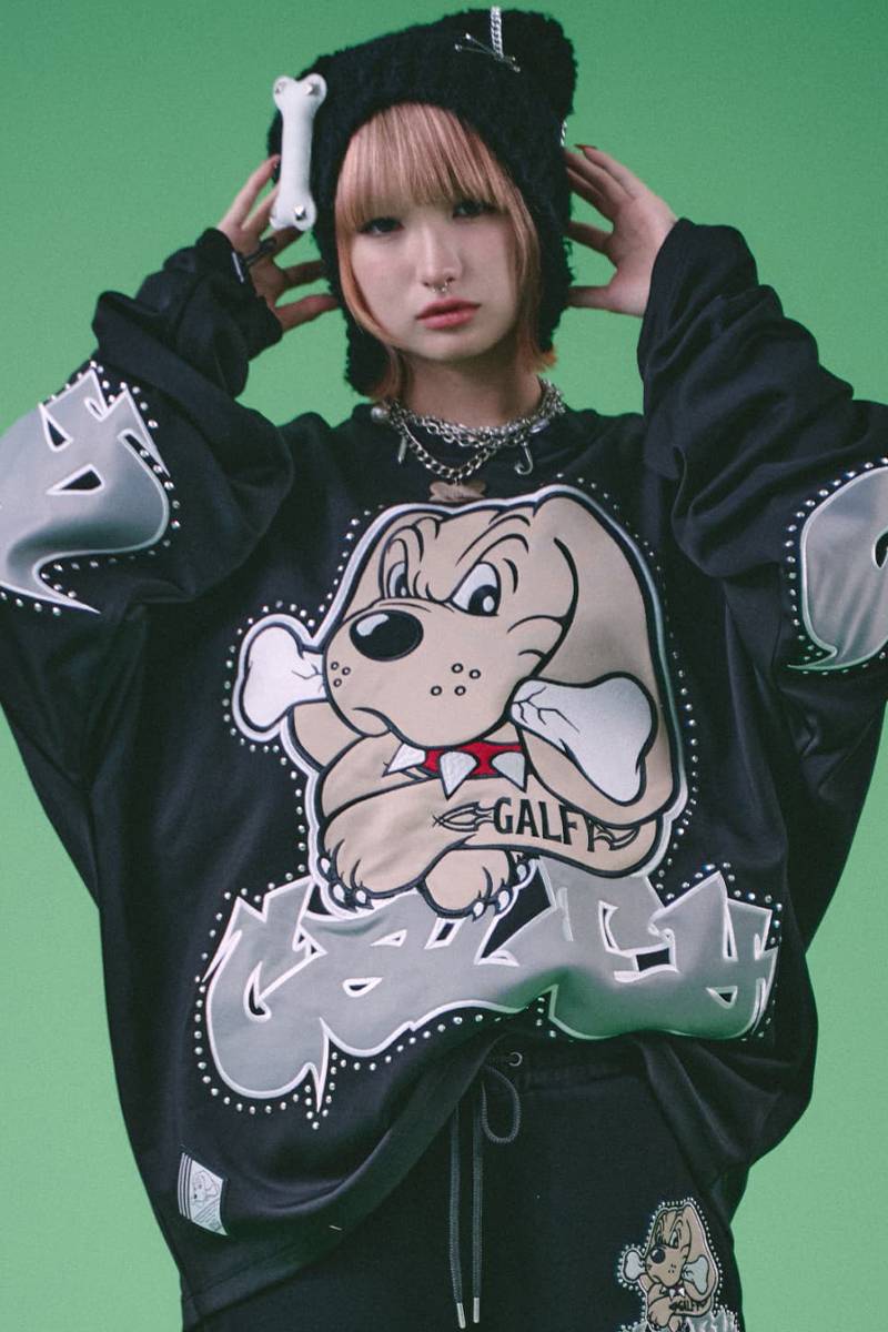 GALFY(ガルフィー) ギャル男BIGロゴ大萌袖ロンTee - BLACK GALFY(ガルフィー) ギャル男BIGロゴ大萌袖ロンTee - BLACK