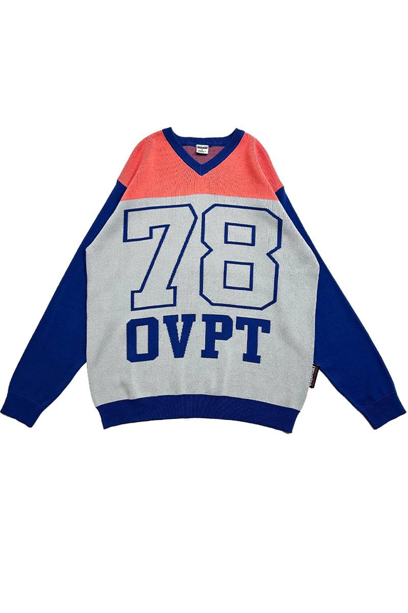 over print (オーバープリント) 78 Vneck cotton knit - Red