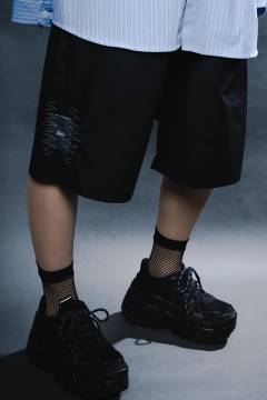 【予約商品】ZENON(ゼノン) Irregular stitch name setup shorts BLACK