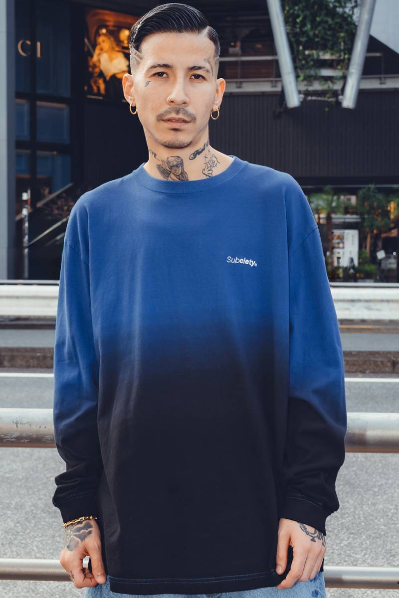Subciety(サブサエティ) Gradation tee L/S - Blue
