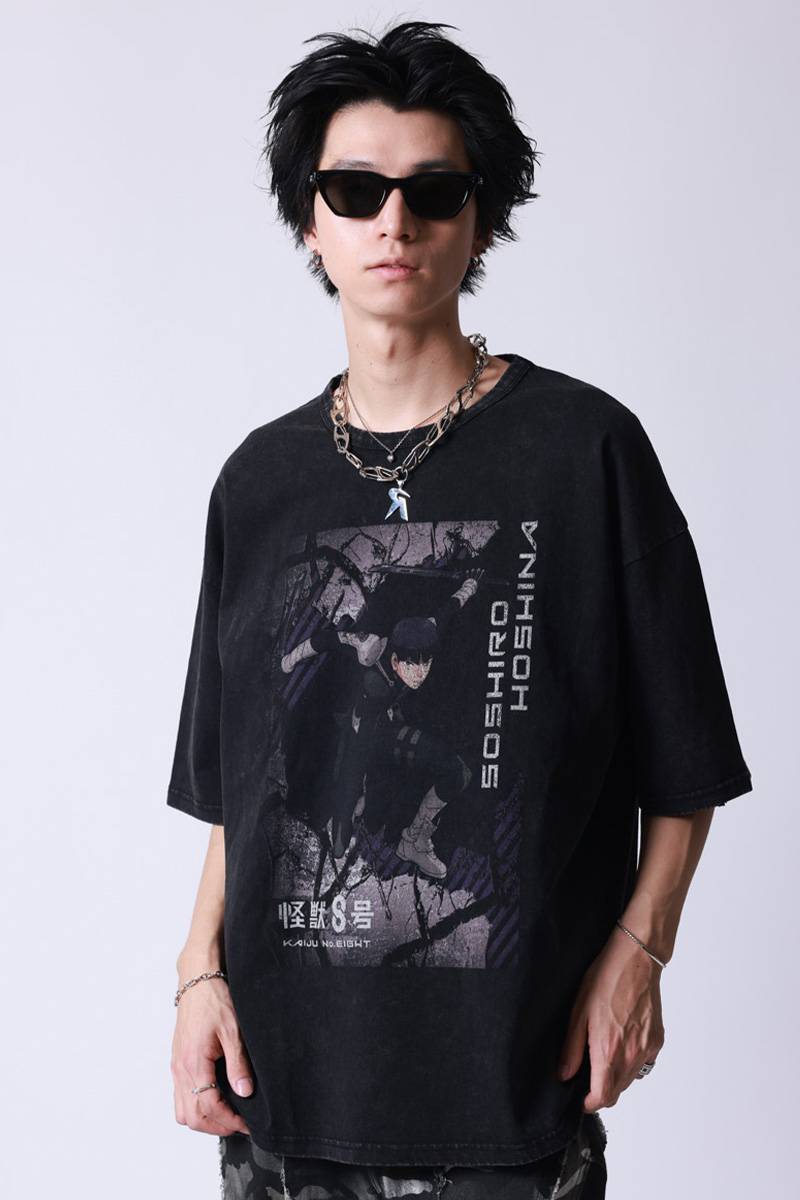 怪獣8号 × P.N UNDERGROUND 保科宗四郎 ダメージ TEE - Wash Black