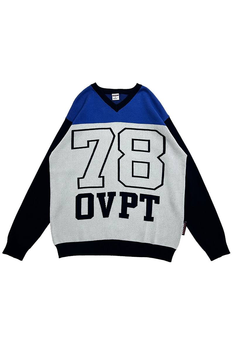 over print (オーバープリント) 78 Vneck cotton knit - Black