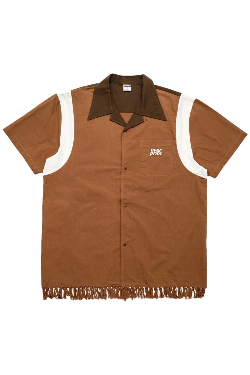 over print (オーバープリント) COTTON LINEN BOWLING SHIRTS - Brown