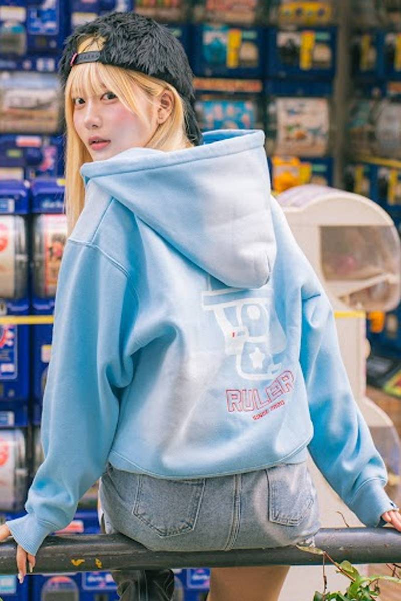 centimeter(センチメーター) Boxy ruler zip hoodie - Sax Blue