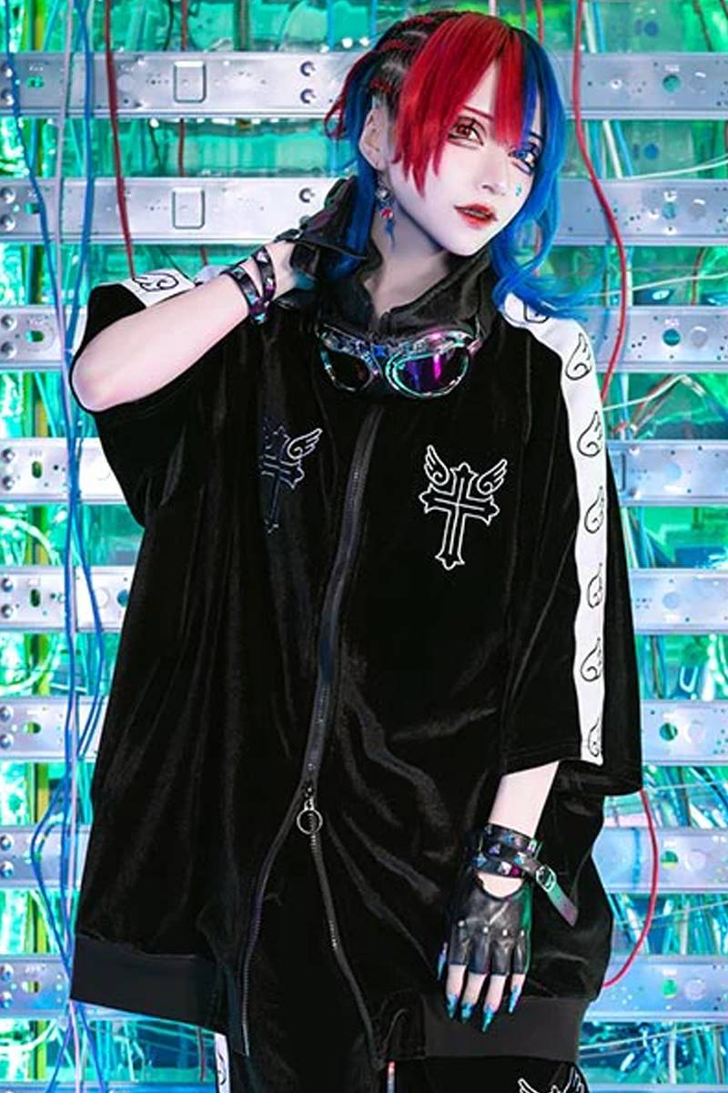LISTEN FLAVOR (リッスン・フレーバー) 天界のベロア半袖ジャージ- Black