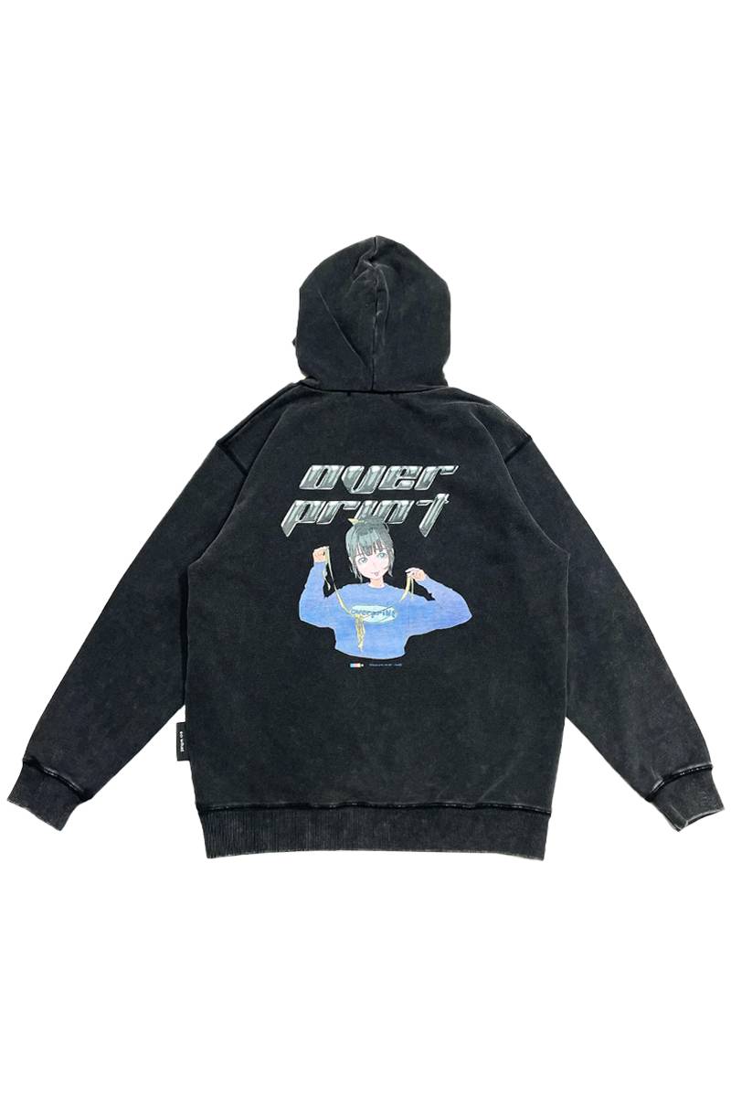 over print (オーバープリント) ANIME Hoodie - Chacoal