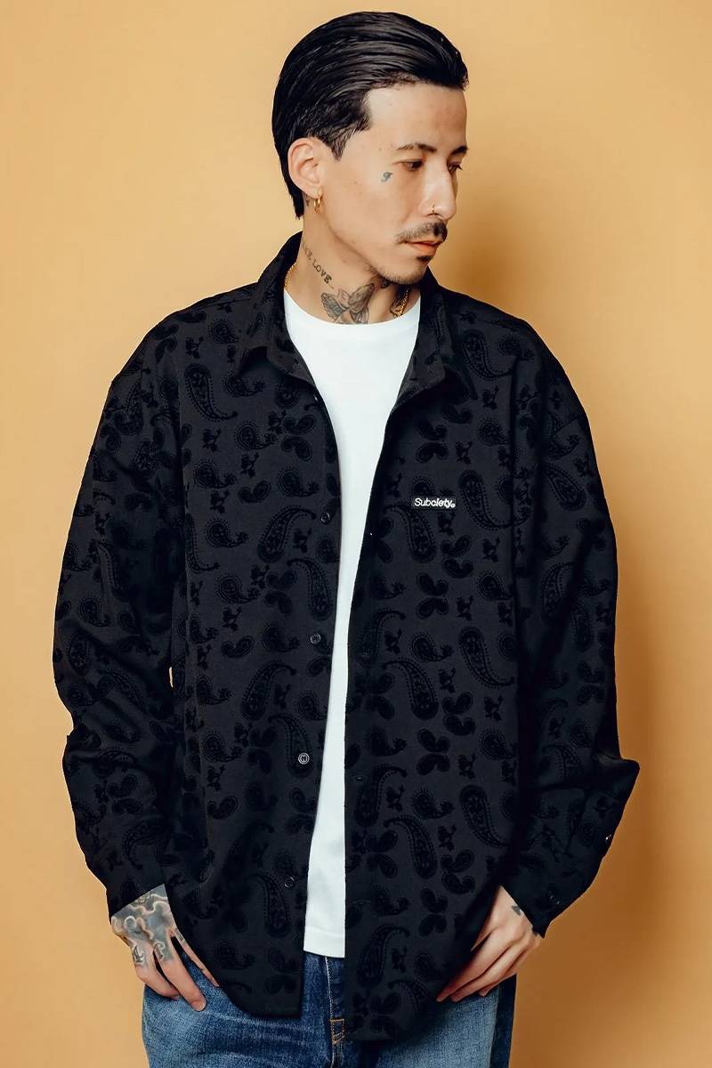 Subciety (サブサエティ) Flocky paisley shirt -　Black