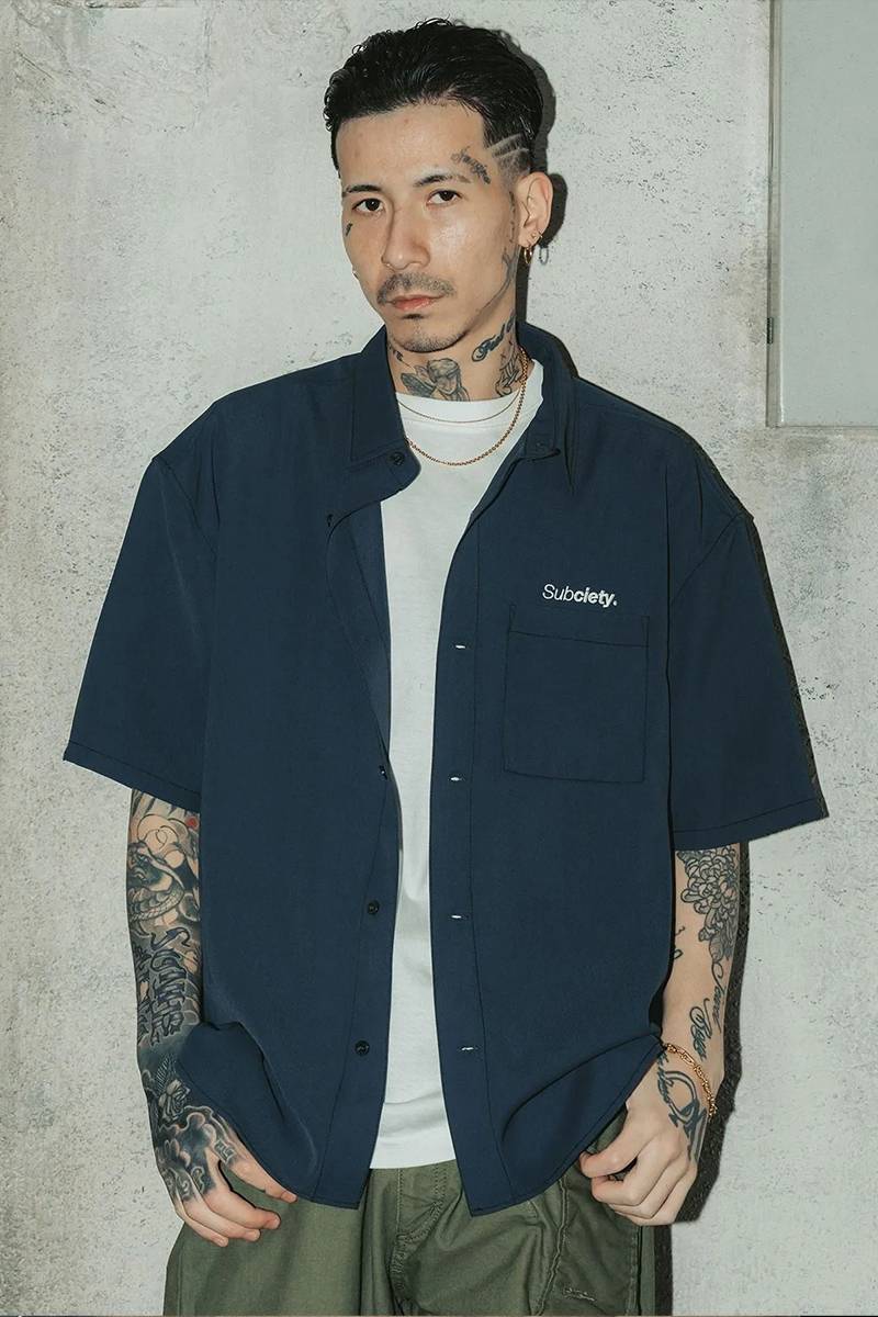 Subciety (サブサエティ) Loose S/S shirt-THE BASE - Charcoal