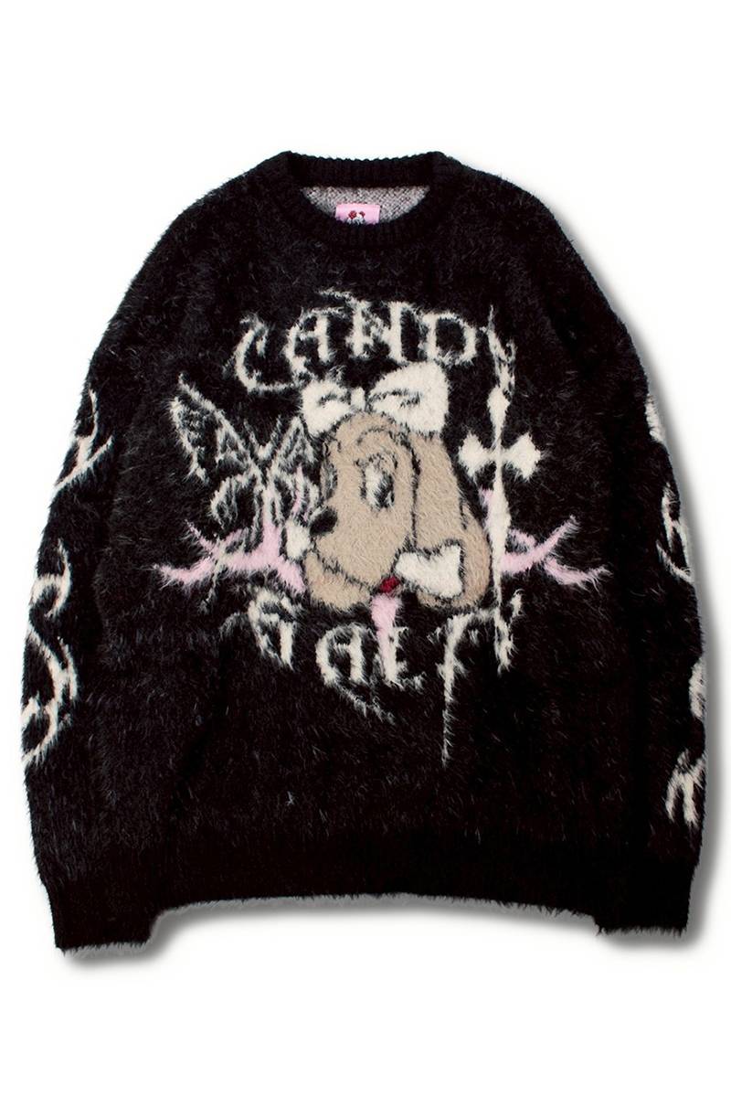 【予約商品】GALFY(ガルフィー) ふわふわダークキャンディーニット - Black