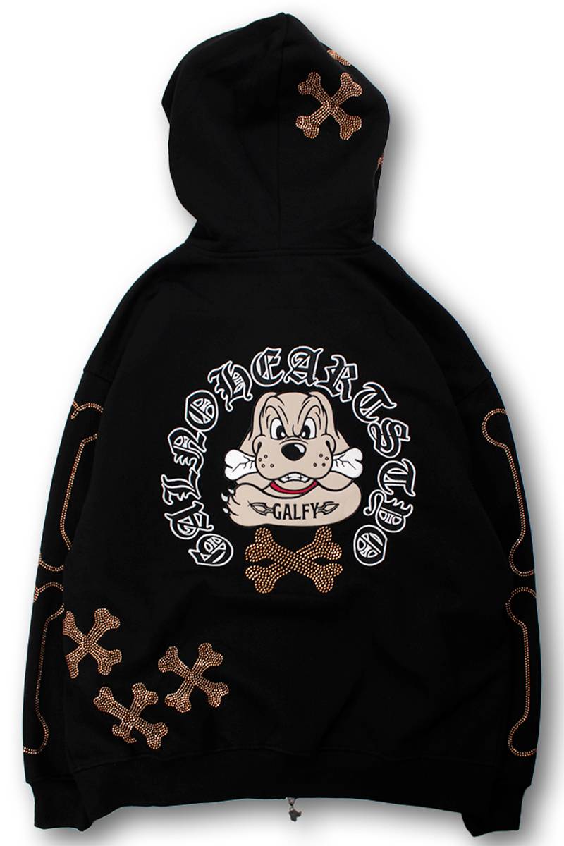 【予約商品】GALFY(ガルフィー) ピカピカ骨骨パーカー - Black