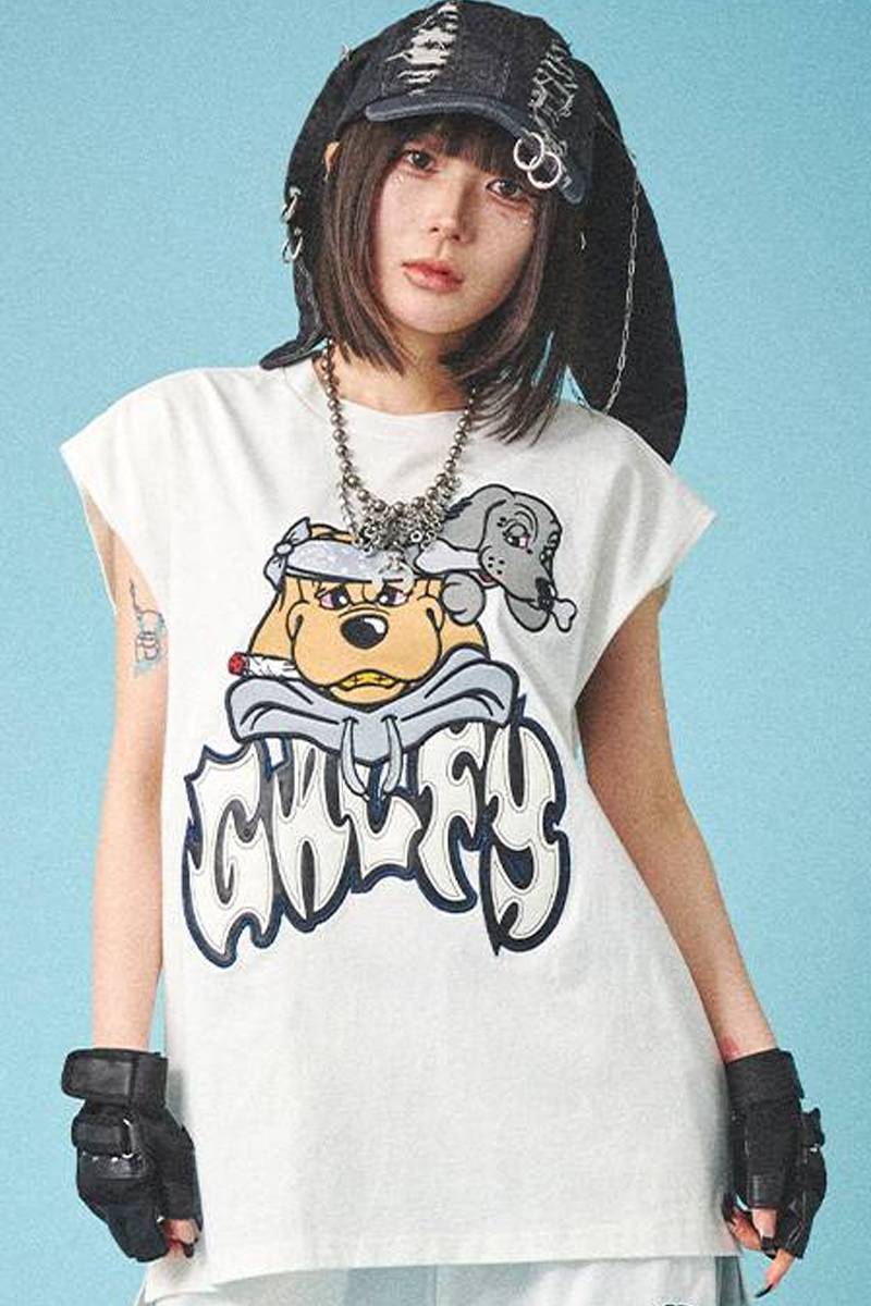 GALFY (ガルフィー) 袖を忘れしTシャツ - White / ロック